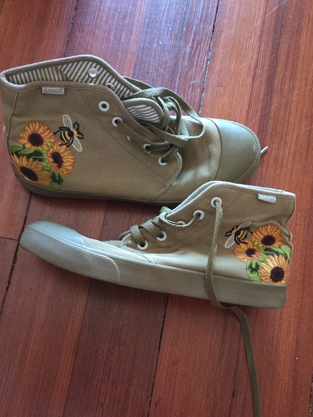 Bangs High-Top Canvas Sneakers with Sunflower & Bee Embroidery